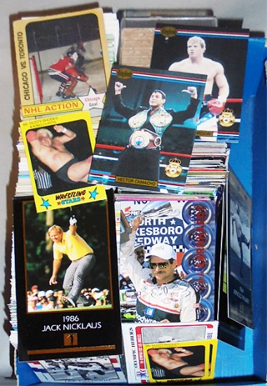 Huge -Golf/Wrestling/Hockey/Boxing/Racing Cards- Sports Memorabilia Box Lot