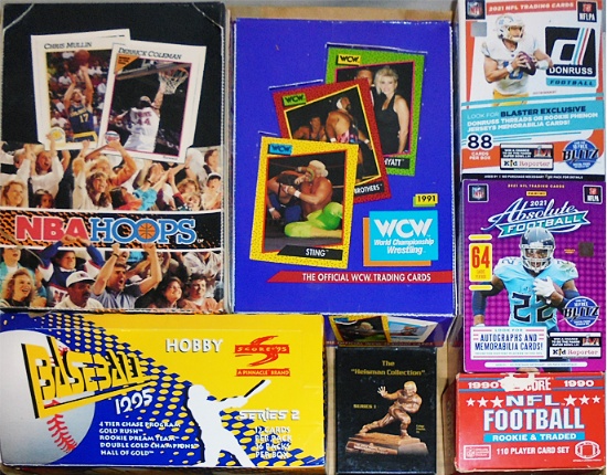 -Football/Basketball/Wrestling Cards- Sports Memorabilia Box Lot