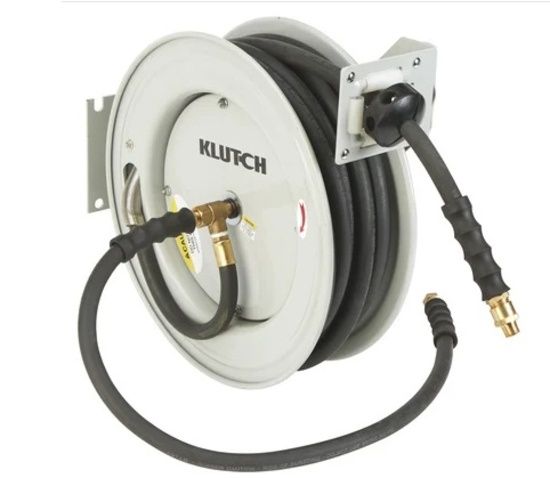 Klutch Auto-Rewind Air Hose Reel â€” with  3/8in. x 50ft. Rubber Hose, 300