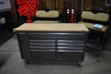 61 inch wood top, 10 drawer tool chest with  castor wheels & brake, small d