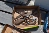 Box of assorted pliars and wrenches, etc.       [BOX LOT]