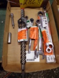 Assorted Husky ratchets & wrenches and  Milwaukee sawzall blades and rebar