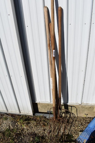 Lot Of Assorted Wood Handled Manure Forks
