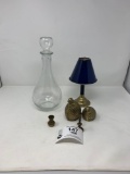 Decanter / brass lamp/ brass pieces