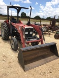 MF 231 S with bushhog 2346 QT, diesel power steering, canopy Loader, bucket, hay spear, weight box,