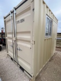 Unused 9' Storage Container with End Doors, Walk Through Door and Window