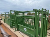 Powder River Squeeze Chute with Pap Cage, 2 - 10' Adjustable Alleys, Backstop and Sliding Gates