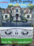 20' Wrought Iron Bi-Parting Gate with Deer Scene