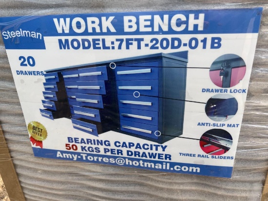 7' 20 Drawer Blue Work Bench