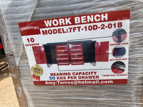 7' 10 Drawer Red Work Bench