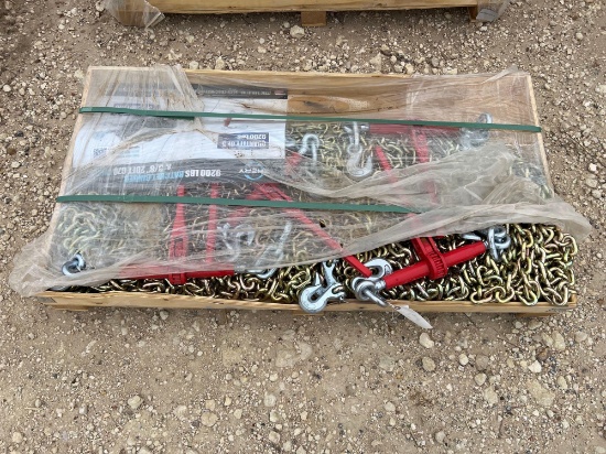 Pallet of 5 - 9200lb Ratchet Binders 10 - 3/8 x 20' G70 Chains