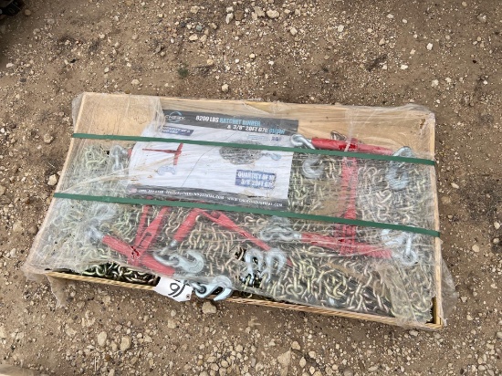Pallet of 5 - 9200lb Ratchet Binders 10 - 3/8 x 20' G70 Chains