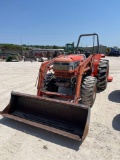 Kioti DK45 Tractor 4WD with Kl1470 Loader andFinish Mower- 6' Has Hay Spikes