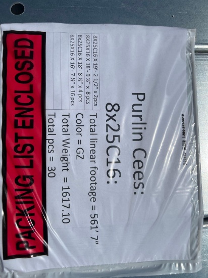8'' Galvanized C Purlin Assorted Lengths 16' to19' - 561' Total SOLD BY THE BUNDLE