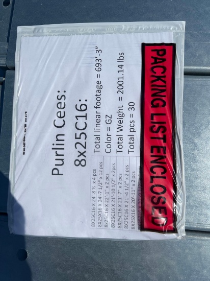 8'' Galvanized C Purlin 30 Pieces Assorted Lengths 20' to 24' - 693' Total SOLD BY THE BUNDLE