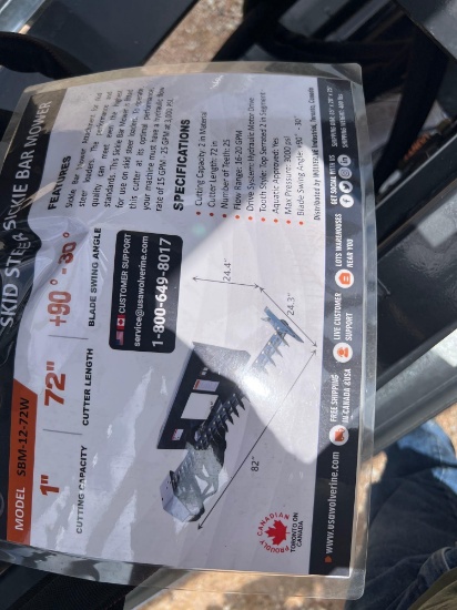 Unused 72'' Skid Steer Sickle Bar Mower SOLD ONE PER LOT
