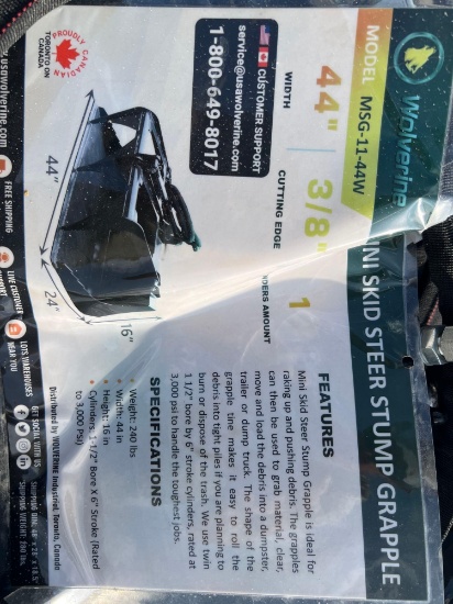 Mini Skid Steer Stump Grapple 44'' SOLD ONE PER LOT