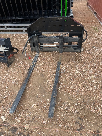 Used Hydraulic Adjustable Forks for Skid Steer - 60'' Forks One Hose Needs New End