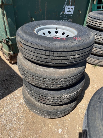 4 Used 235/80R 16 Trailer Tires on 8 Lug Wheels Pulled Off Auction Trailer SOLD AS ONE LOT