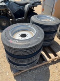 6 Used 215/75R 17.5 Trailer Tires on 8 Lug Silver Solid Steel Wheels Pulled Off Auction Trailer SOLD