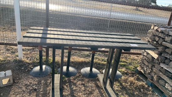 Wood Table with 4 Tractor Seat Stools