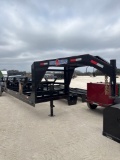 Unused 2025 Double A 5 Bale Individual Dump Gooseneck Hay Trailer 2 x 7,000lb Axles VIN 12871 MSO,