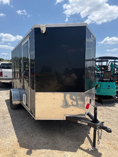 2024 Stallion Cargo Trailer, 6' x 12' V Nose Cargo Trailer Single 2,900lb Axle, Rear Ramp Gate, Side