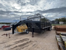 1985 Dugan Stock Trailer 6' x 24' 2 Cut Gates Wood Floor with Welded Wire Butterfly Rear Gates Lic.