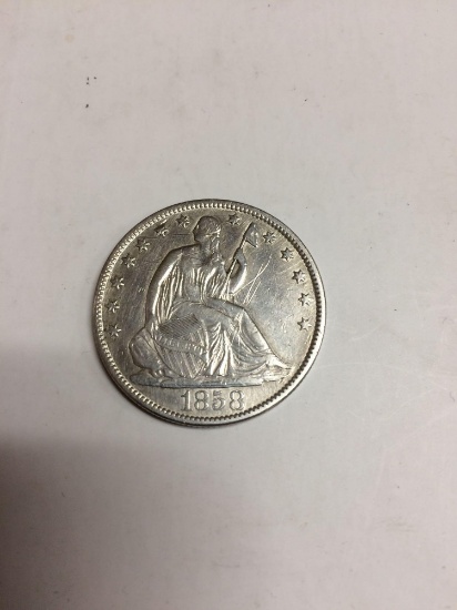 1858 O seated liberty half dollar