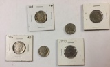 Lot of six buffalo nickels