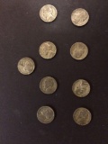 Lot of nine wartime Jefferson nickels