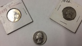 Lot of 3 silver quarters 1939 1942 1943