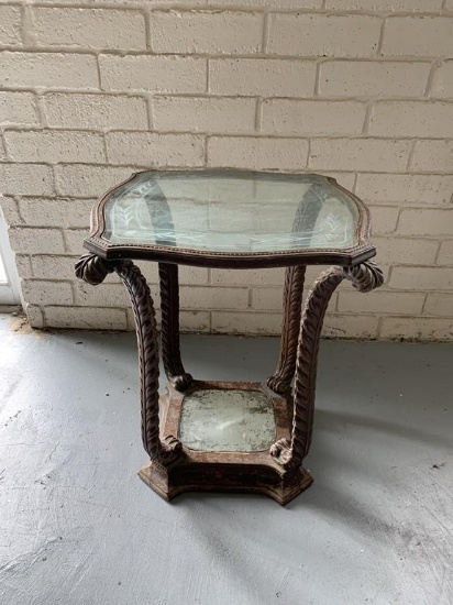 Glass Top Wooden Accent Table