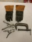 Welding gloves, C clamp, 2 vice grips
