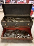 Toolbox full of various wrenches, cresent wrenches, socket and other tools