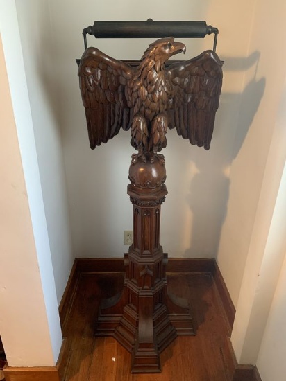 Antique Hand Carved Mahogany Eagle Podium