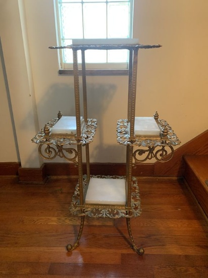 Antique Brass and Marble Stand