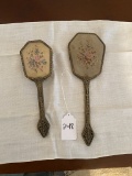 Antique Hair Brush, Cream Jar, and Mirror