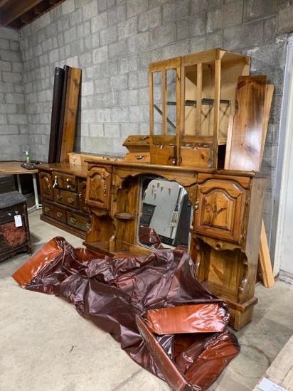 Bedroom Set: Large Dresser with Mirror, Bed Frame with Drawers
