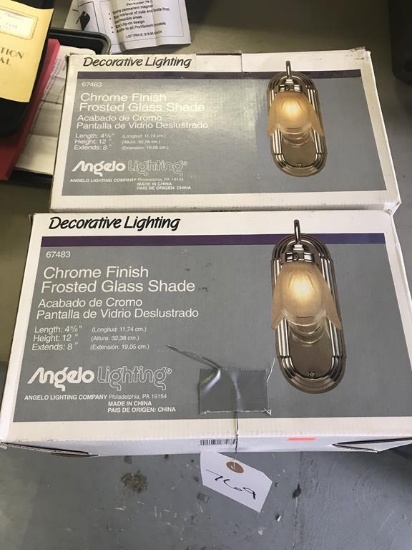 2 Decorative Lights: Chrome Finish with Frosted Glass Shade