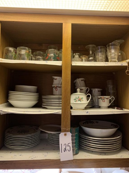 Cabinet of Christmas China Sets: Noritake, Pointsettia & Ribbons