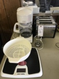 Coffee maker, toaster, scale, colander