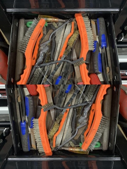 Contents of drawer- files, wire brushes