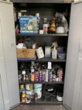 Contents of cabinet - paint sprayers, paint, protective gear