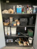 Contents of cabinet - car cleaning and waxing supplies, gloves, buckets, shims