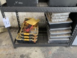 Contents of shelf - electrical items, empty hardware storage boxes
