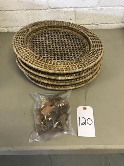 wicker serving trays, napkin rings
