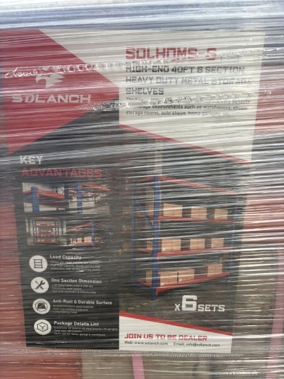 40' 6 Section Heavy Duty Metal Storage Shelves