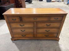 Wooden Dresser with Nine Drawers and Brass Pulls