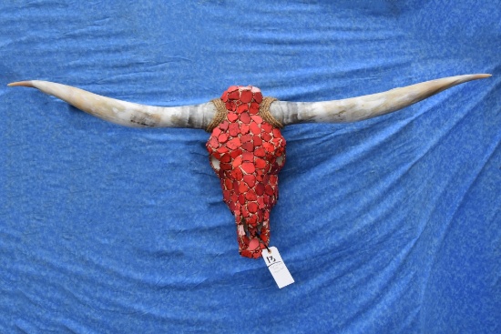 RED CORAL COLORED LONGHORN SKULL